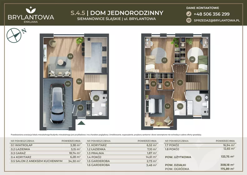 Dom 133,75 m², oferta nr S.4.5, Brylantowa Enklawa II etap - domy, Siemianowice Śląskie, Bytków, ul. Brylantowa