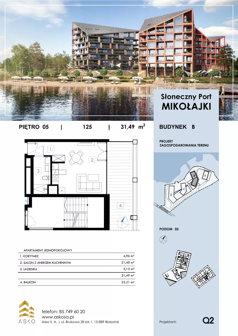 1 pokój, apartament 31,49 m², piętro 5, oferta nr 125.LK, Słoneczny Port Mikołajki, Mikołajki, ul. Mrągowska 20 a