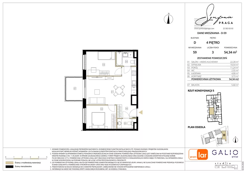 3 pokoje, apartament 54,34 m², piętro 4, oferta nr D-59, Symfonia Praga, Warszawa, Praga Południe, Kamionek, ul. Mińska