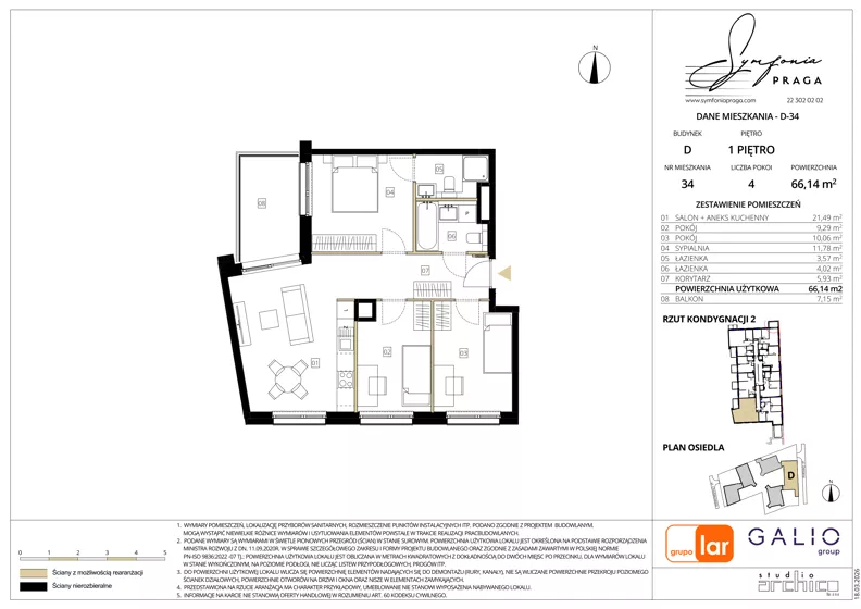4 pokoje, apartament 66,14 m², piętro 1, oferta nr D-34, Symfonia Praga, Warszawa, Praga Południe, Kamionek, ul. Mińska