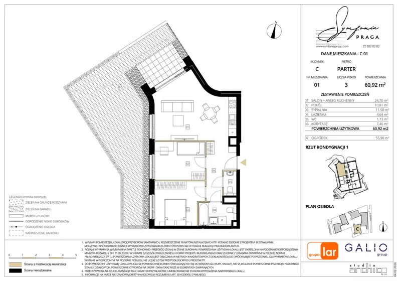 3 pokoje, apartament 60,89 m², parter, oferta nr C-1, Symfonia Praga, Warszawa, Praga Południe, Kamionek, ul. Mińska