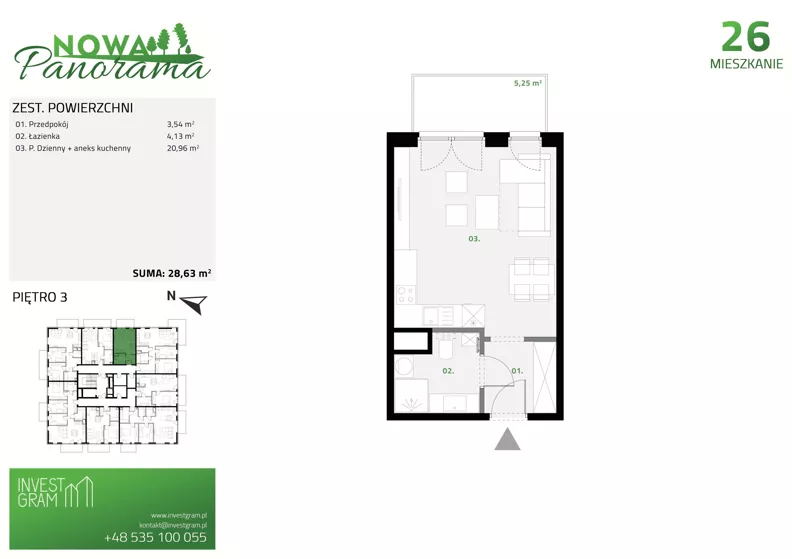1 pokój, mieszkanie 28,63 m², piętro 3, oferta nr 26, Nowa Panorama bud.2, Sosnowiec, Zagórze, Środula, ul. Sokolska 102