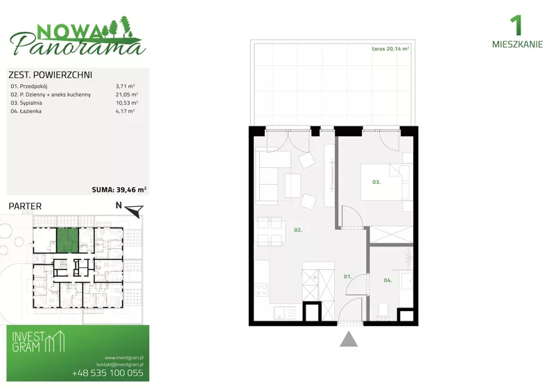2 pokoje, mieszkanie 39,46 m², parter, oferta nr 1, Nowa Panorama bud.3, Sosnowiec, Zagórze, Środula, ul. Sokolska 104