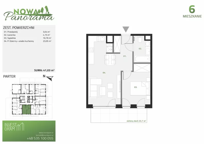 2 pokoje, mieszkanie 41,03 m², parter, oferta nr 6, Nowa Panorama bud.3, Sosnowiec, Zagórze, Środula, ul. Sokolska 104