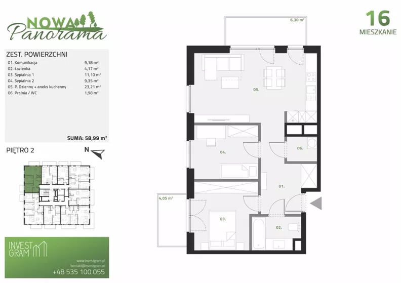 3 pokoje, mieszkanie 58,99 m², piętro 2, oferta nr 16, Nowa Panorama bud.3, Sosnowiec, Zagórze, Środula, ul. Sokolska 104