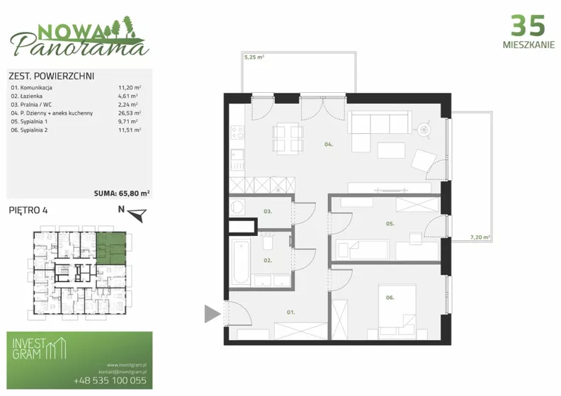 3 pokoje, mieszkanie 65,80 m², piętro 4, oferta nr 35, Nowa Panorama bud.3, Sosnowiec, Zagórze, Środula, ul. Sokolska 104