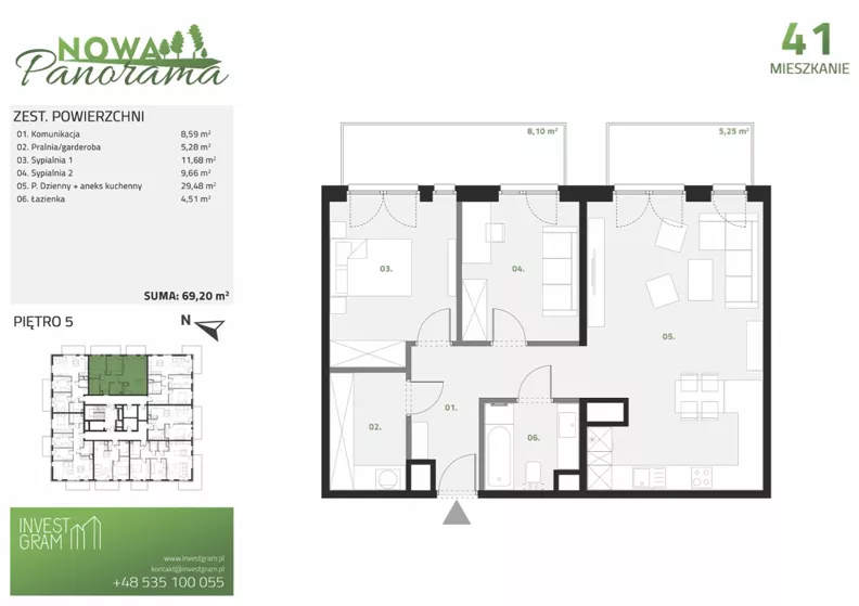 3 pokoje, mieszkanie 69,20 m², piętro 5, oferta nr 41, Nowa Panorama bud.3, Sosnowiec, Zagórze, Środula, ul. Sokolska 104
