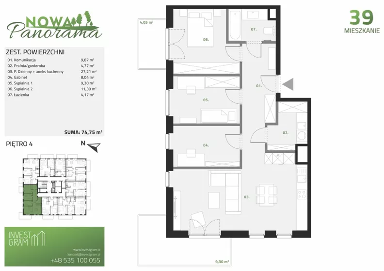 4 pokoje, mieszkanie 74,75 m², piętro 4, oferta nr 39, Nowa Panorama bud.3, Sosnowiec, Zagórze, Środula, ul. Sokolska 104