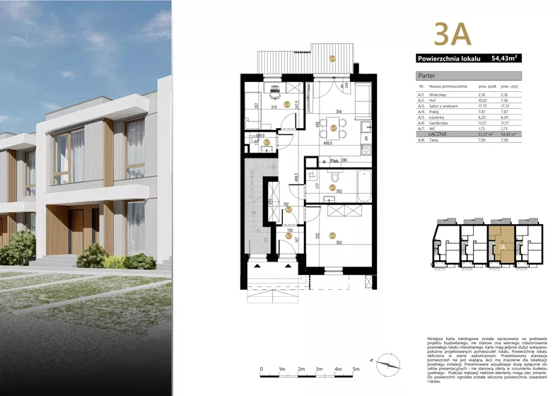 3 pokoje, mieszkanie 54,43 m², parter, oferta nr 3A, Zielona Polna, Łańcut, ul. Polna 41