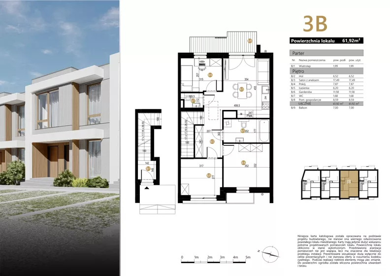 4 pokoje, mieszkanie 61,92 m², piętro 1, oferta nr 3B, Zielona Polna, Łańcut, ul. Polna 41