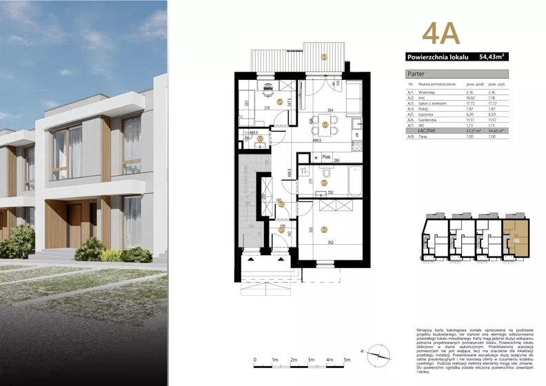 3 pokoje, mieszkanie 54,43 m², parter, oferta nr 4A, Zielona Polna, Łańcut, ul. Polna 41