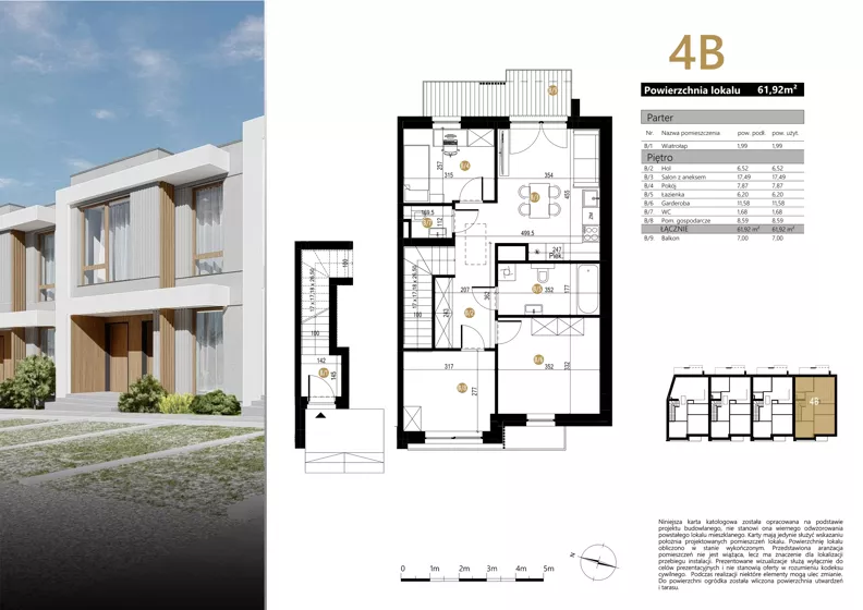 4 pokoje, mieszkanie 61,92 m², piętro 1, oferta nr 4B, Zielona Polna, Łańcut, ul. Polna 41