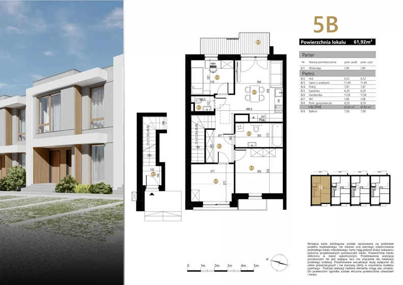 4 pokoje, mieszkanie 61,92 m², piętro 1, oferta nr 5B, Zielona Polna, Łańcut, ul. Polna 41