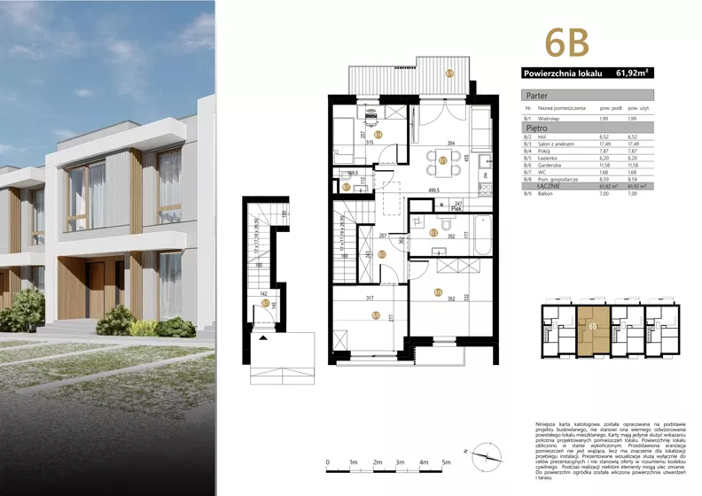 4 pokoje, mieszkanie 61,92 m², piętro 1, oferta nr 6B, Zielona Polna, Łańcut, ul. Polna 41