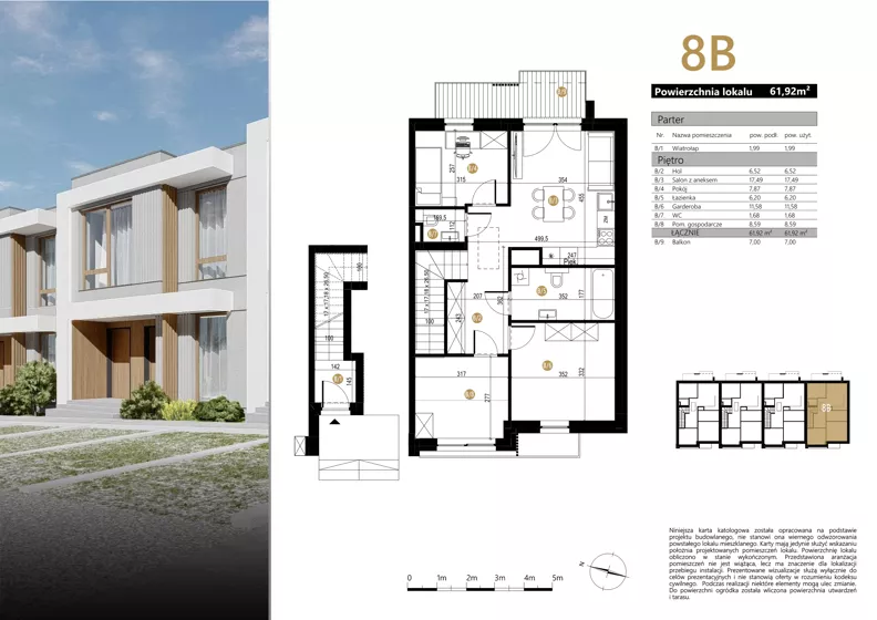4 pokoje, mieszkanie 61,92 m², piętro 1, oferta nr 8B, Zielona Polna, Łańcut, ul. Polna 41