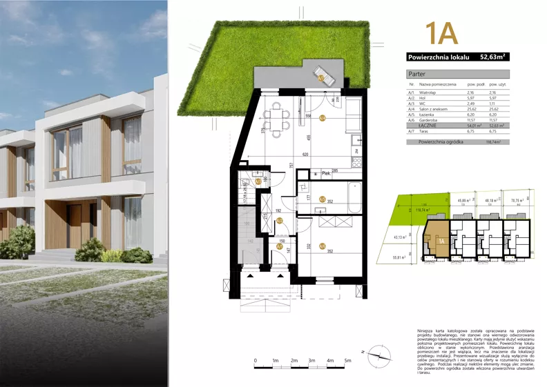 2 pokoje, mieszkanie 52,63 m², parter, oferta nr 1A, Zielona Polna, Łańcut, ul. Polna 41