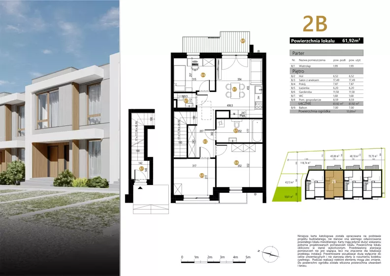 4 pokoje, mieszkanie 61,92 m², piętro 1, oferta nr 2B, Zielona Polna, Łańcut, ul. Polna 41