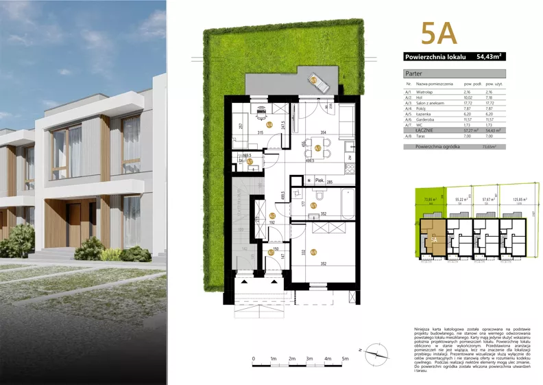 2 pokoje, mieszkanie 54,43 m², parter, oferta nr 5A, Zielona Polna, Łańcut, ul. Polna 41
