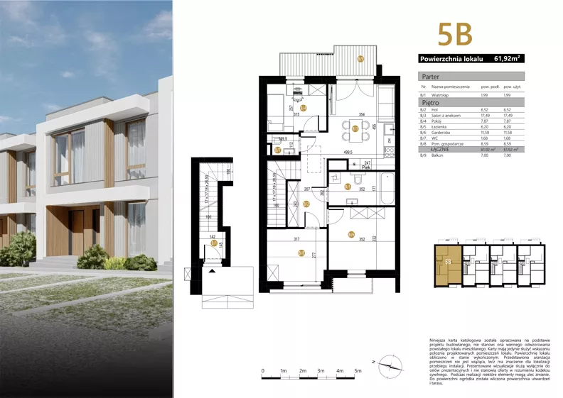 4 pokoje, mieszkanie 61,92 m², piętro 1, oferta nr 5B, Zielona Polna, Łańcut, ul. Polna 41
