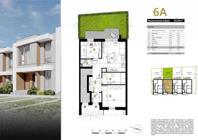 3 pokoje, mieszkanie 54,43 m², parter, oferta nr 6A, Zielona Polna, Łańcut, ul. Polna 41