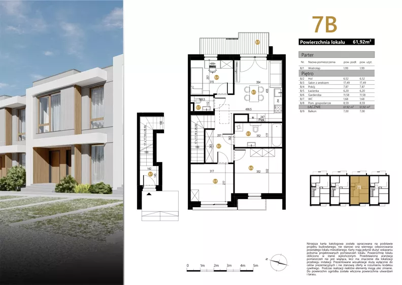 4 pokoje, mieszkanie 61,92 m², piętro 1, oferta nr 7B, Zielona Polna, Łańcut, ul. Polna 41
