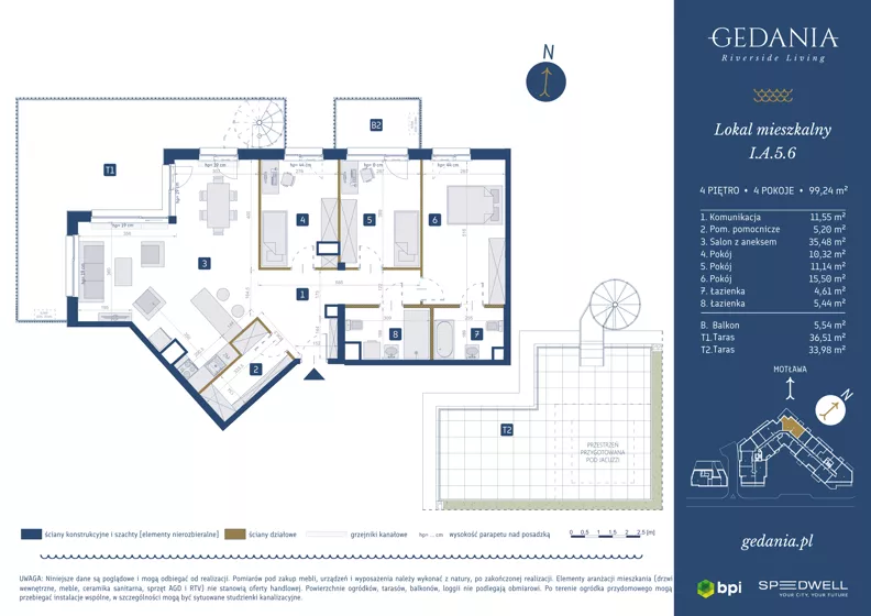 4 pokoje, apartament 99,24 m², piętro 4, oferta nr I.A.5.6, GEDANIA Riverside Living, Gdańsk, Śródmieście, ul. Wiesława 1