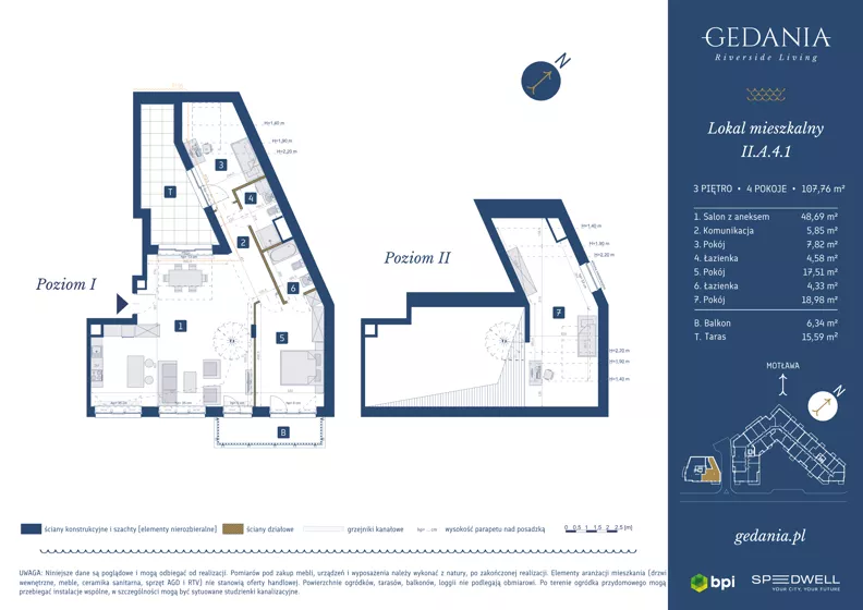 4 pokoje, apartament 107,76 m², piętro 3, oferta nr II.A.4.1, GEDANIA Riverside Living, Gdańsk, Śródmieście, ul. Wiesława 1