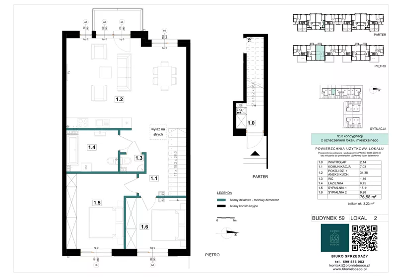 3 pokoje, mieszkanie 76,58 m², piętro 1, oferta nr 59-2, Błonie Bosco, Błonie, ul. Graniczna
