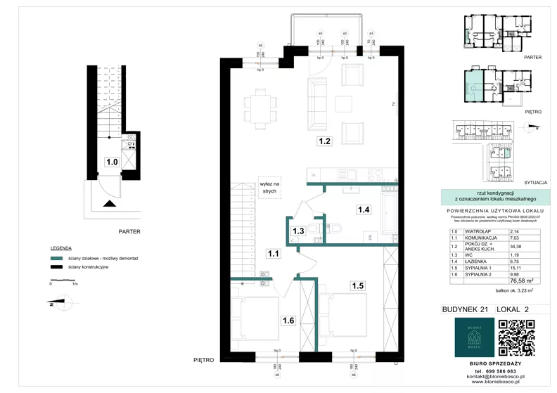 3 pokoje, mieszkanie 76,58 m², piętro 1, oferta nr 21-2, Błonie Bosco, Błonie, ul. Graniczna