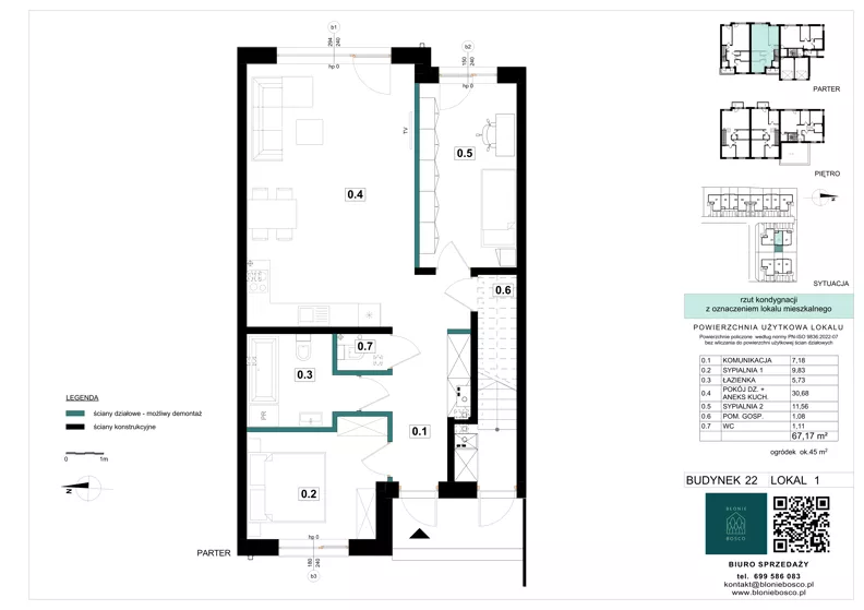 3 pokoje, mieszkanie 67,17 m², parter, oferta nr 22-1, Błonie Bosco, Błonie, ul. Graniczna