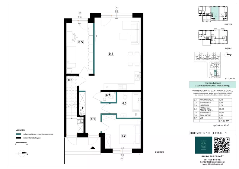 3 pokoje, mieszkanie 67,17 m², parter, oferta nr 19-1, Błonie Bosco, Błonie, ul. Graniczna