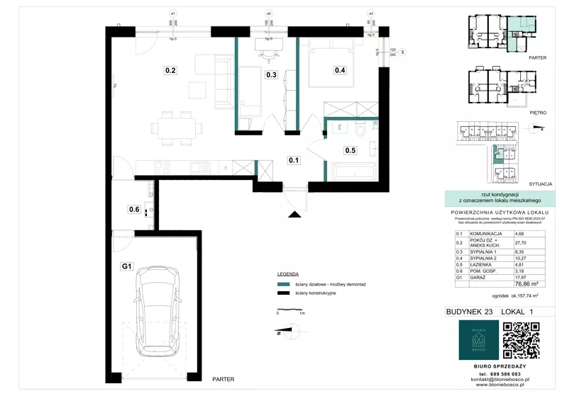 3 pokoje, mieszkanie 76,86 m², parter, oferta nr 23-1, Błonie Bosco, Błonie, ul. Graniczna