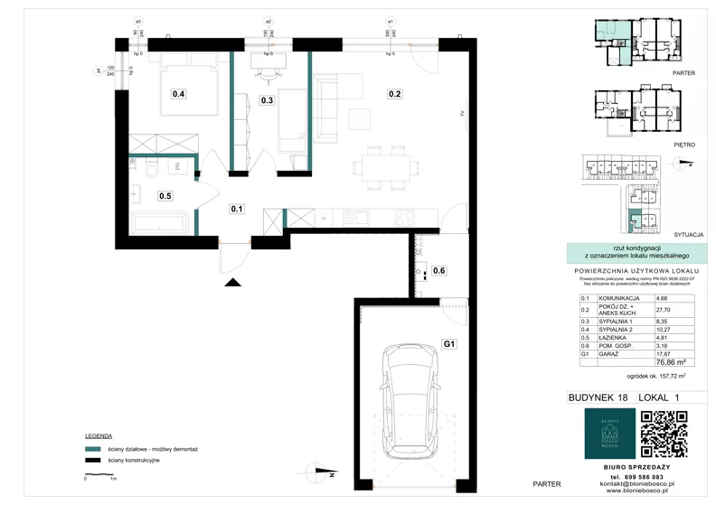 3 pokoje, mieszkanie 76,86 m², parter, oferta nr 18-1, Błonie Bosco, Błonie, ul. Graniczna