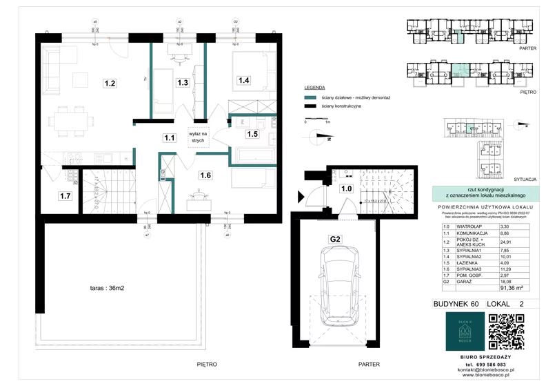 4 pokoje, mieszkanie 91,31 m², piętro 1, oferta nr 60-2, Błonie Bosco, Błonie, ul. Graniczna