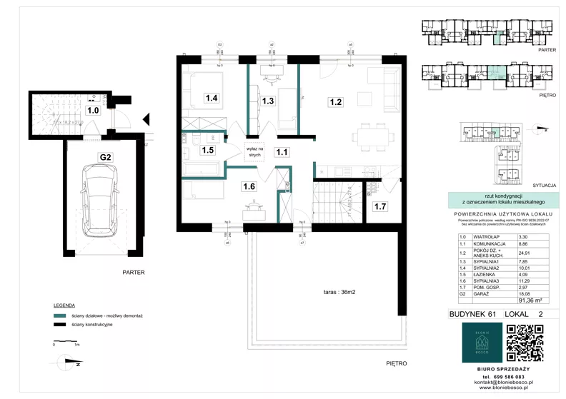 4 pokoje, mieszkanie 91,31 m², piętro 1, oferta nr 61-2, Błonie Bosco, Błonie, ul. Graniczna