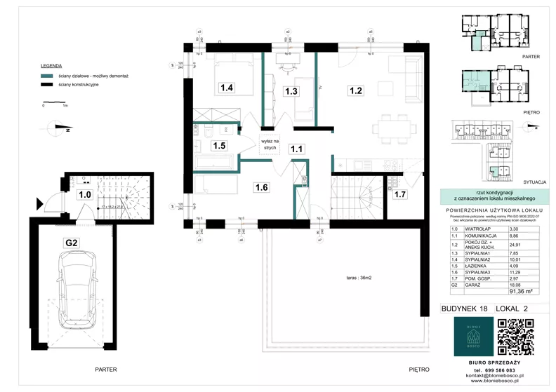 4 pokoje, mieszkanie 91,36 m², piętro 1, oferta nr 18-2, Błonie Bosco, Błonie, ul. Graniczna