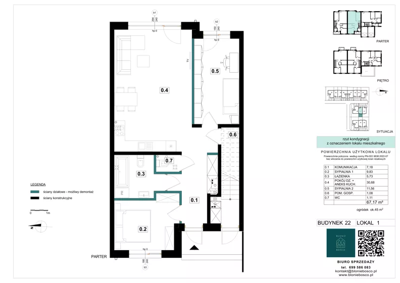 3 pokoje, mieszkanie 67,17 m², parter, oferta nr 22-1, Błonie Bosco, Błonie, ul. Graniczna