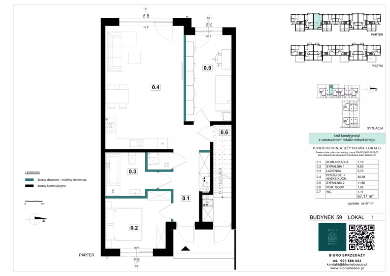 3 pokoje, mieszkanie 67,17 m², parter, oferta nr 59-1, Błonie Bosco, Błonie, ul. Graniczna
