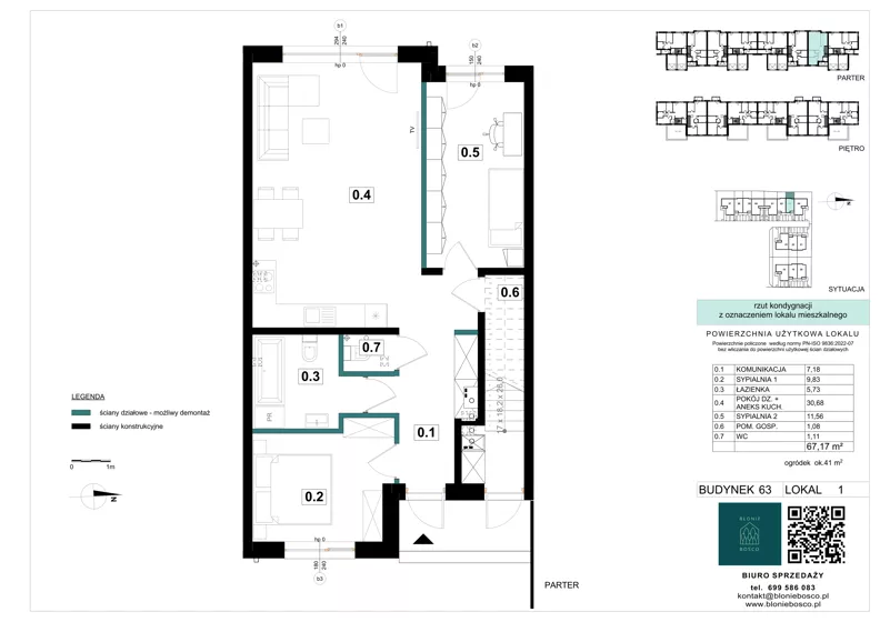 3 pokoje, mieszkanie 67,17 m², parter, oferta nr 63-1, Błonie Bosco, Błonie, ul. Graniczna