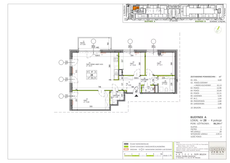 4 pokoje, mieszkanie 86,54 m², piętro 6, oferta nr A.K1.28, Porto Żerań, Warszawa, Białołęka, Żerań, ul. Myśliborska