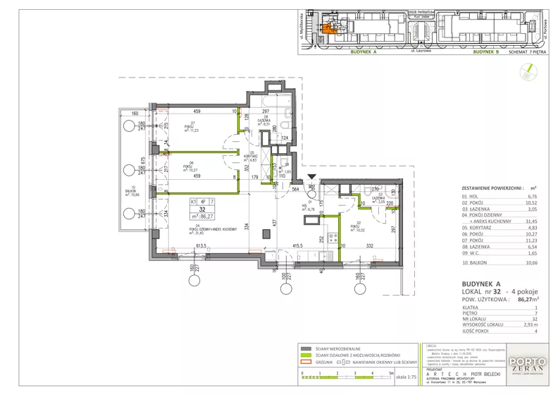 4 pokoje, mieszkanie 86,27 m², piętro 7, oferta nr A.K1.32, Porto Żerań, Warszawa, Białołęka, Żerań, ul. Myśliborska