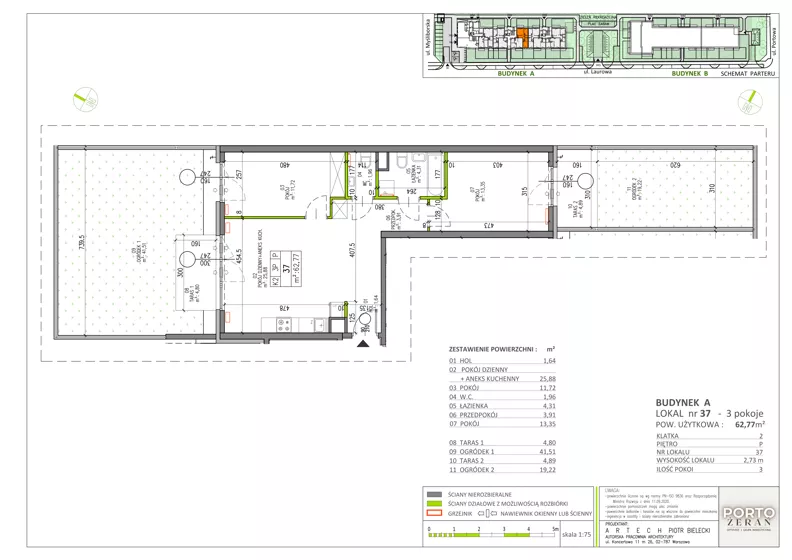 3 pokoje, mieszkanie 62,77 m², parter, oferta nr A.K2.37, Porto Żerań, Warszawa, Białołęka, Żerań, ul. Myśliborska