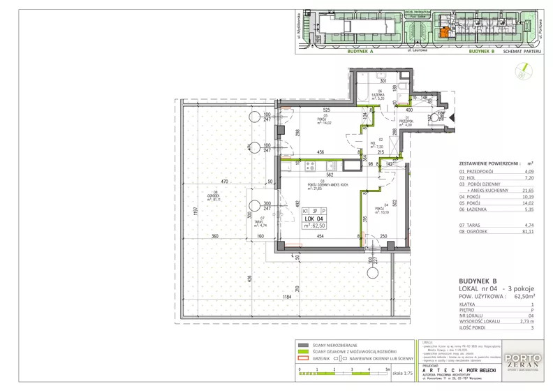 3 pokoje, mieszkanie 62,50 m², parter, oferta nr B.K1.04, Porto Żerań, Warszawa, Białołęka, Żerań, ul. Myśliborska