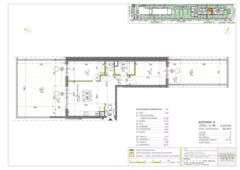 3 pokoje, mieszkanie 62,74 m², parter, oferta nr B.K2.35, Porto Żerań, Warszawa, Białołęka, Żerań, ul. Myśliborska