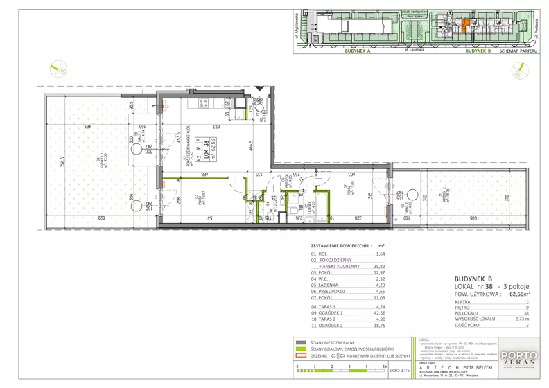 3 pokoje, mieszkanie 62,66 m², parter, oferta nr B.K2.38, Porto Żerań, Warszawa, Białołęka, Żerań, ul. Myśliborska
