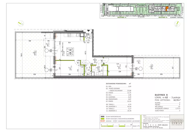3 pokoje, mieszkanie 62,74 m², parter, oferta nr B.K3.62, Porto Żerań, Warszawa, Białołęka, Żerań, ul. Myśliborska