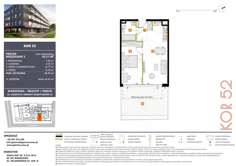 2 pokoje, mieszkanie 43,75 m², parter, oferta nr M03_KOR_52, KOR 52, Warszawa, Włochy, Okęcie, ul. Radarowa 66