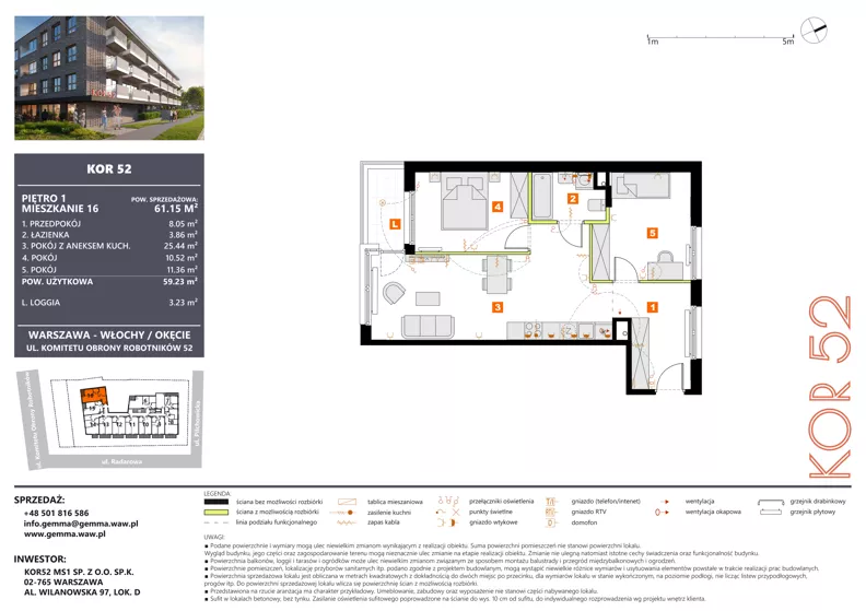 3 pokoje, mieszkanie 59,23 m², piętro 1, oferta nr M16_KOR_52, KOR 52, Warszawa, Włochy, Okęcie, ul. Radarowa 66