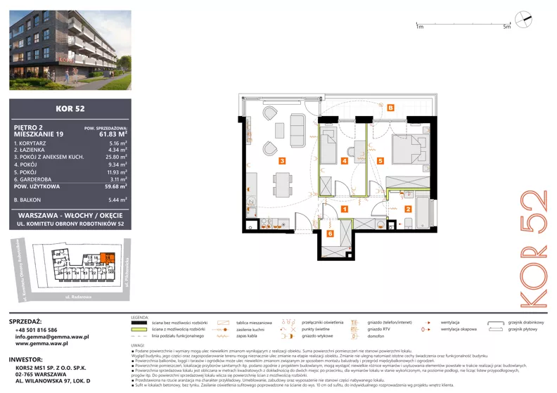 3 pokoje, mieszkanie 59,68 m², piętro 2, oferta nr M19_KOR_52, KOR 52, Warszawa, Włochy, Okęcie, ul. Radarowa 66