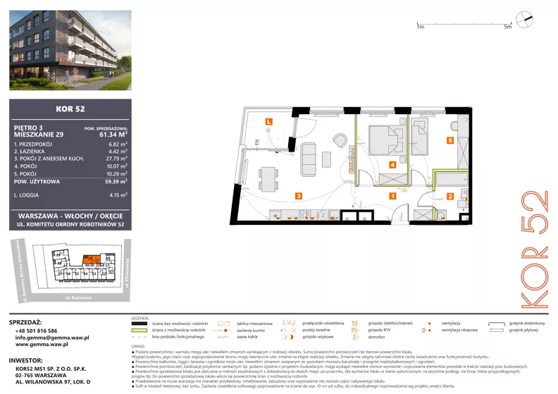 3 pokoje, mieszkanie 59,39 m², piętro 3, oferta nr M29_KOR_52, KOR 52, Warszawa, Włochy, Okęcie, ul. Radarowa 66